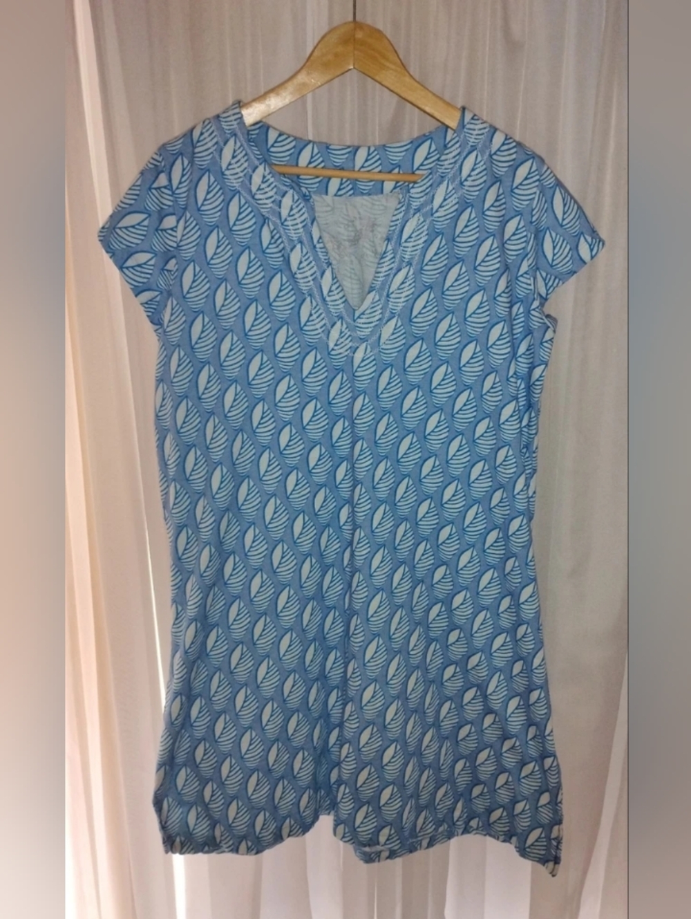 Kate Nelligan x HIHO Tortola BVI Cotton Shift Dress Striped Shells Size Large